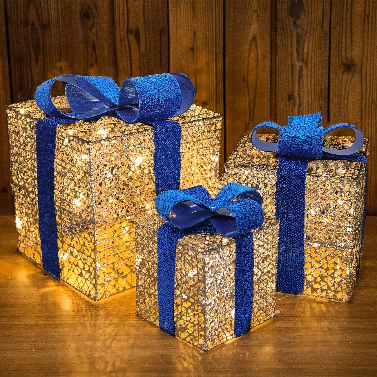 GlowGifts - Set di 3 Scatole Regalo di Natale Illuminati con Fiocchi