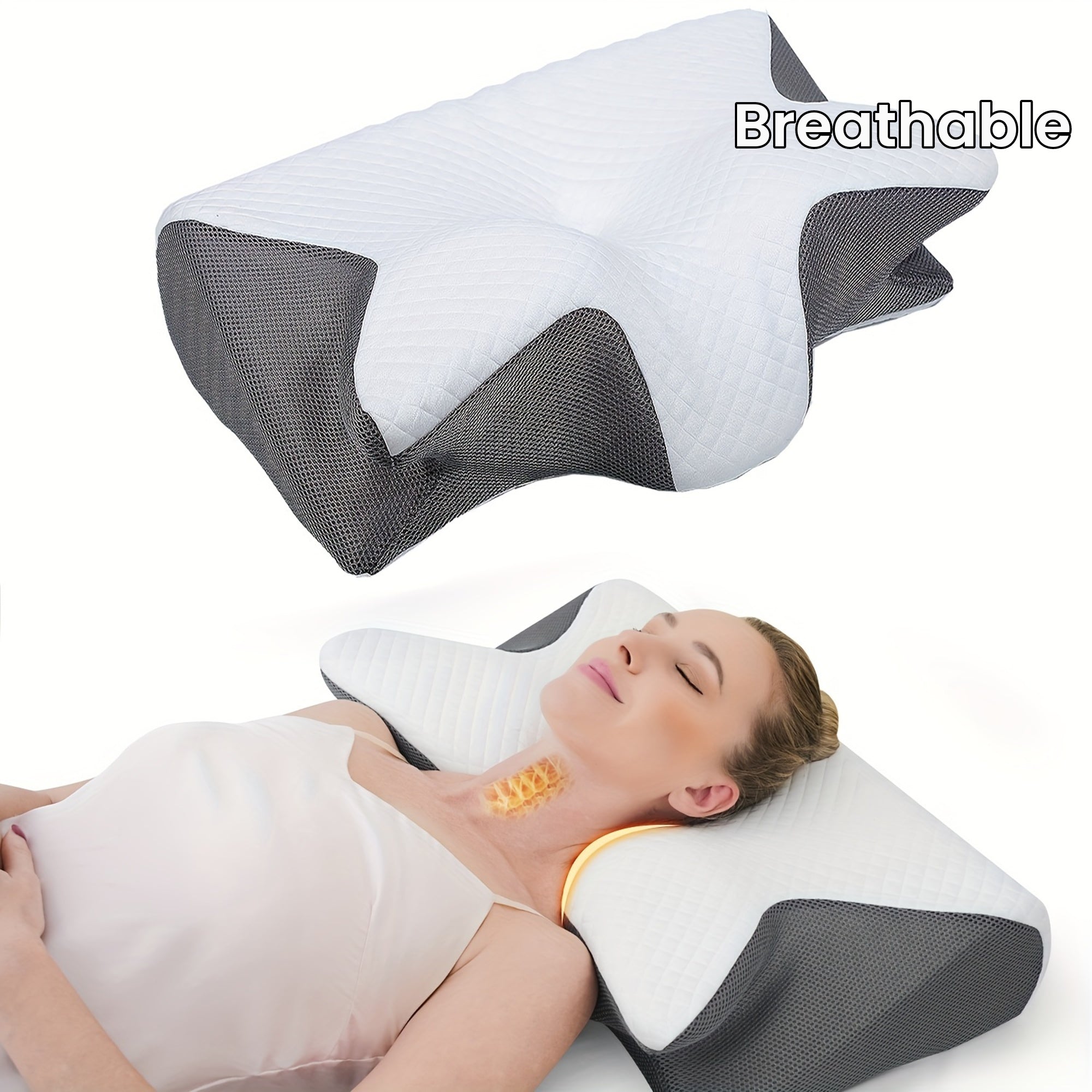 Almohada cervical de espuma viscoelástica - Almohada ergonómica 2 en 1 con contorno para dormir de lado, boca arriba y boca abajo
