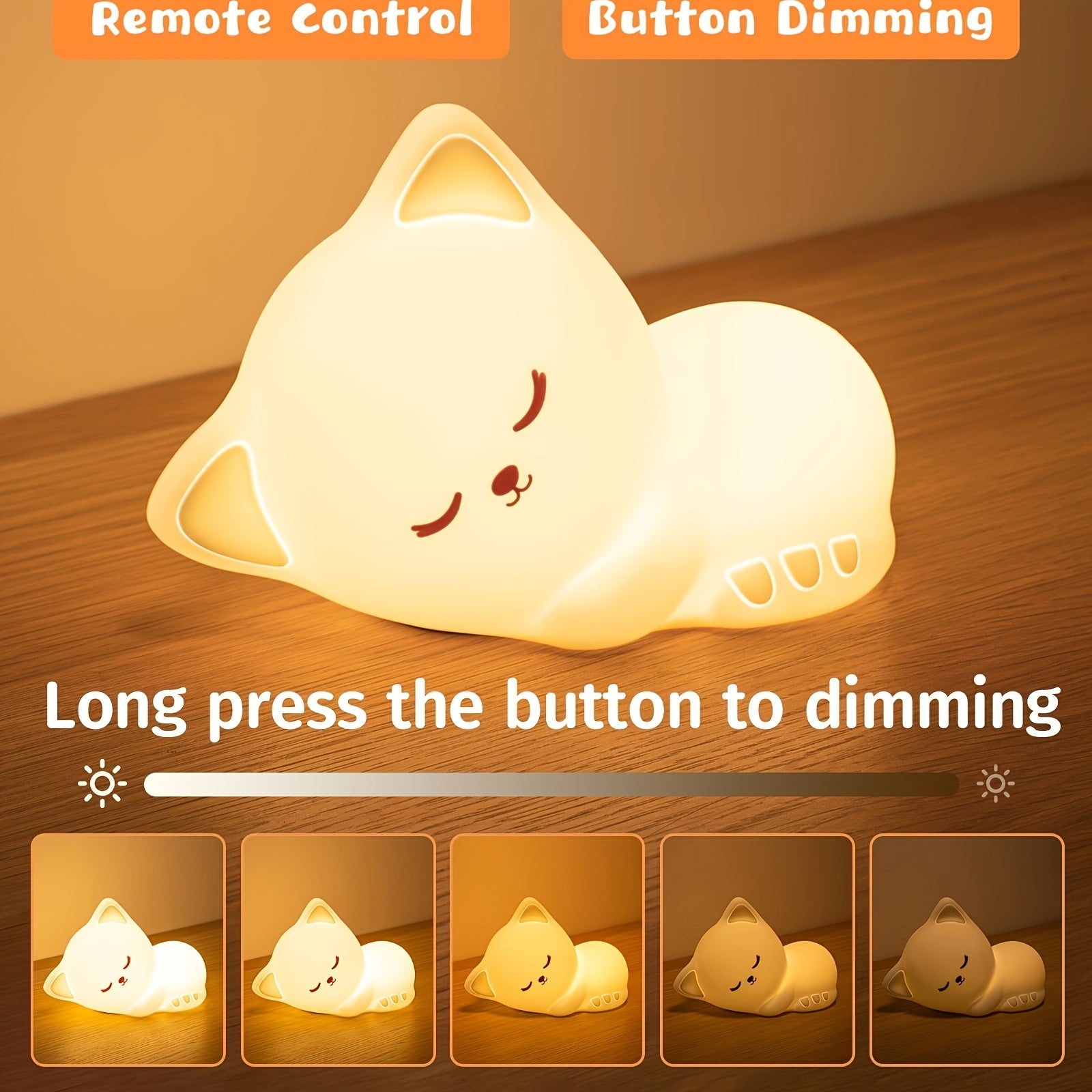 KittyGlow - Lampada Notturna per Gatti Carina con Telecomando e Lampada in Silicone Ricaricabile USB