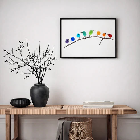 Decoração de Parede Vidro do Mar Pássaros Feito à Mão Estilo Costeiro Interior