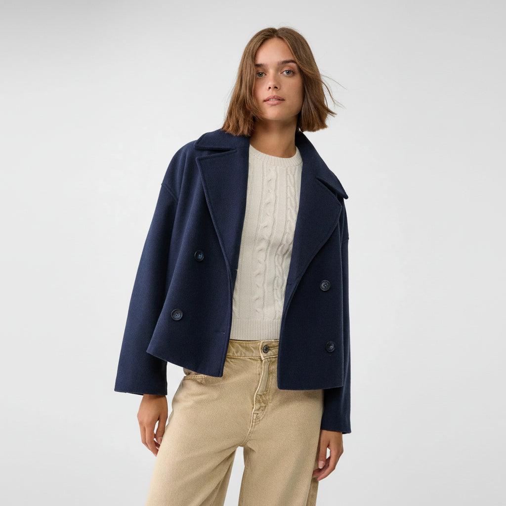 Blazer Women Short Double Breasted Oversized Jacket Lapel