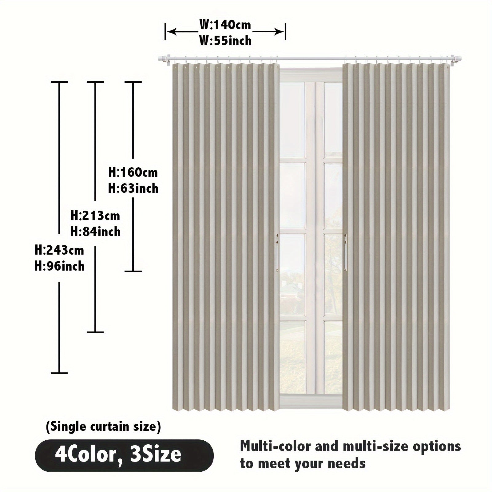 Classic Blackout Pleated Curtains - Striped Pleated Blinds for Bedroom and Doors
