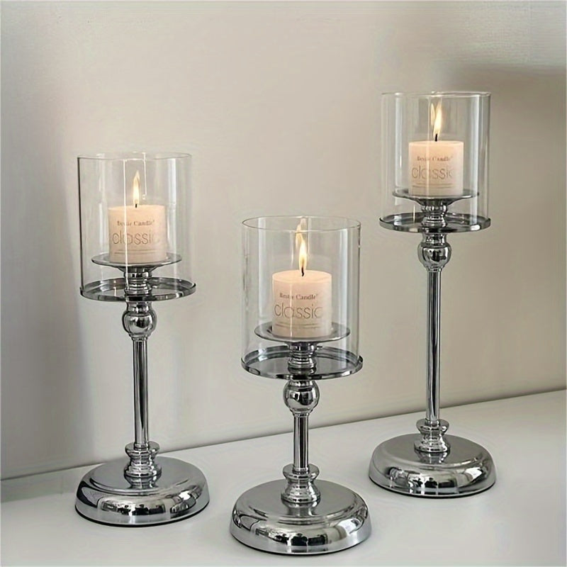 Set van 3 Zilveren Engelachtige Kaarshouders - Perfect voor Feestelijke Decoratie