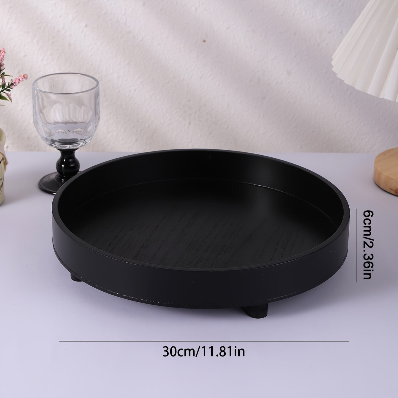 ClassicTray - Tabuleiro Redondo de Madeira Preto | Design Clássico para Decoração e Armazenamento