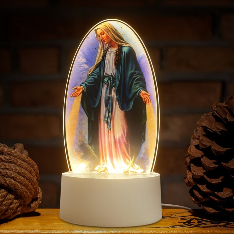 DivineGlow - Lampada Notturna LED Vergine Maria con Cornice Ovale in Acrilico, Alimentata via USB