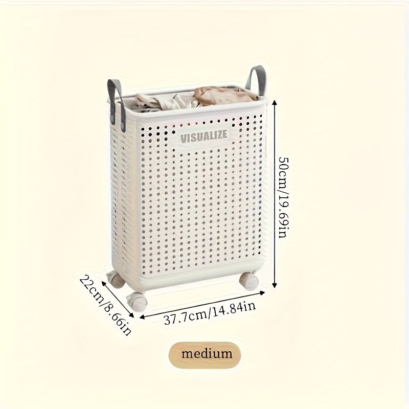 Cesto de Roupa Dobrável de Plástico com Rodas