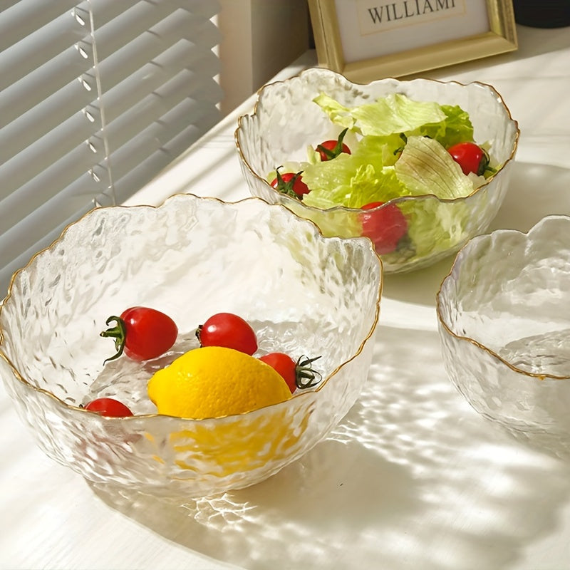 GlasEdge - 3-piece Set Golden Rim Transparent Salad Bowls