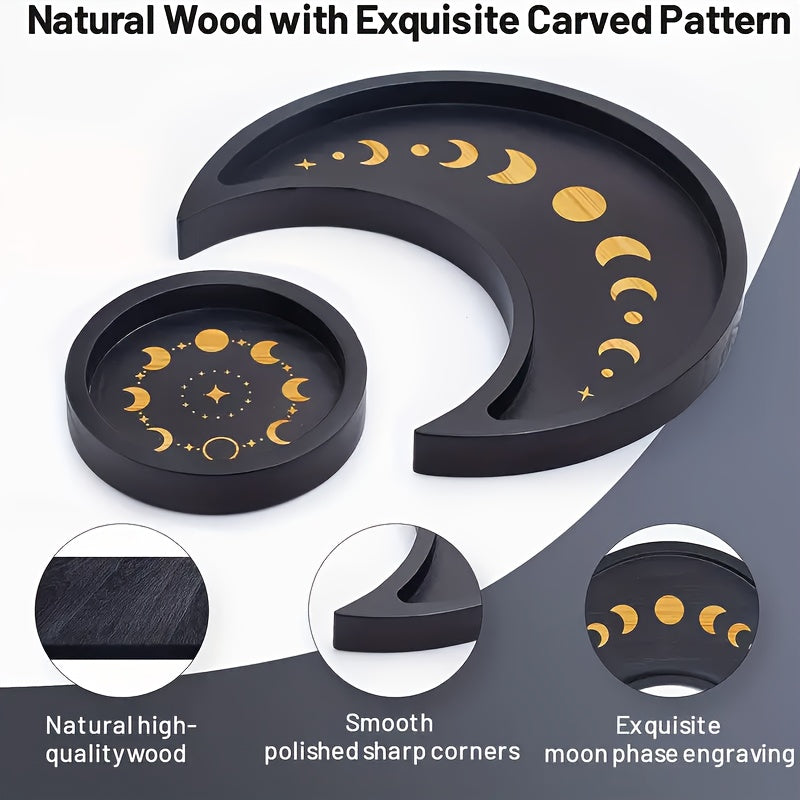 MoonWood - Black Wooden Jewelry Dish with Moon Phases