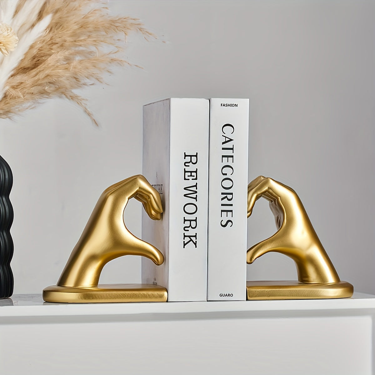 GoldenHeart - Conjunto de 2 Suportes para Livros - Escultura de Arte Moderna para Decoração de Casa