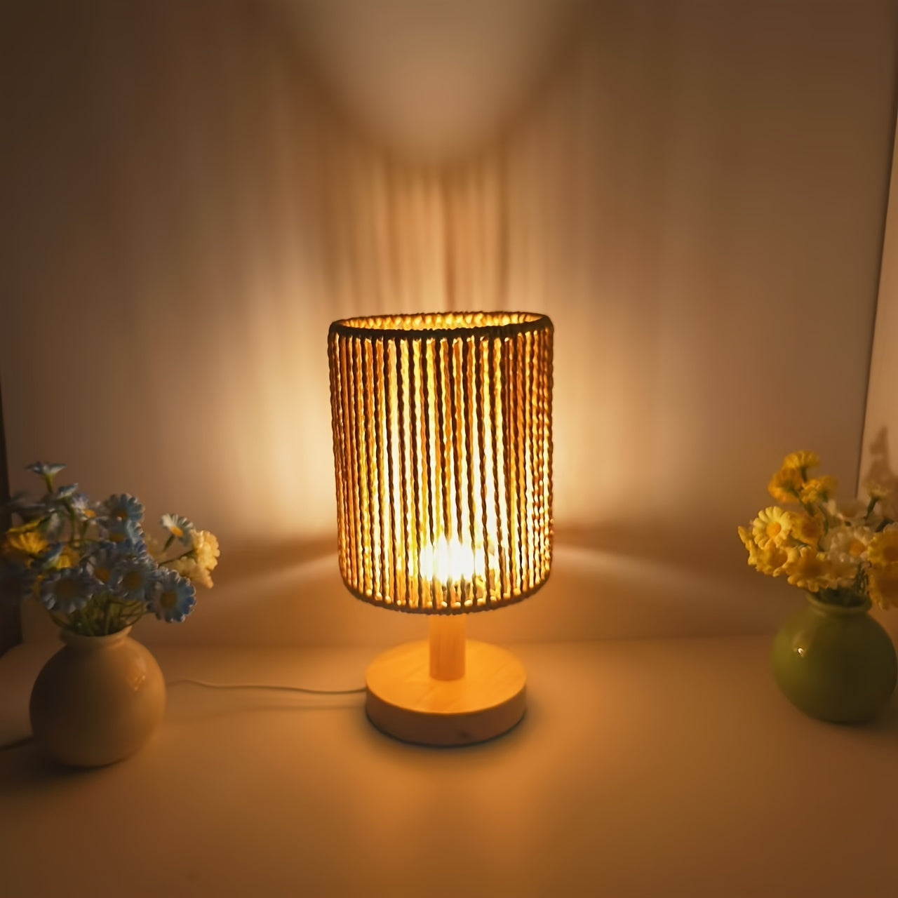 BarrelGlow - Wooden Desk Lamp with Stripe Pattern