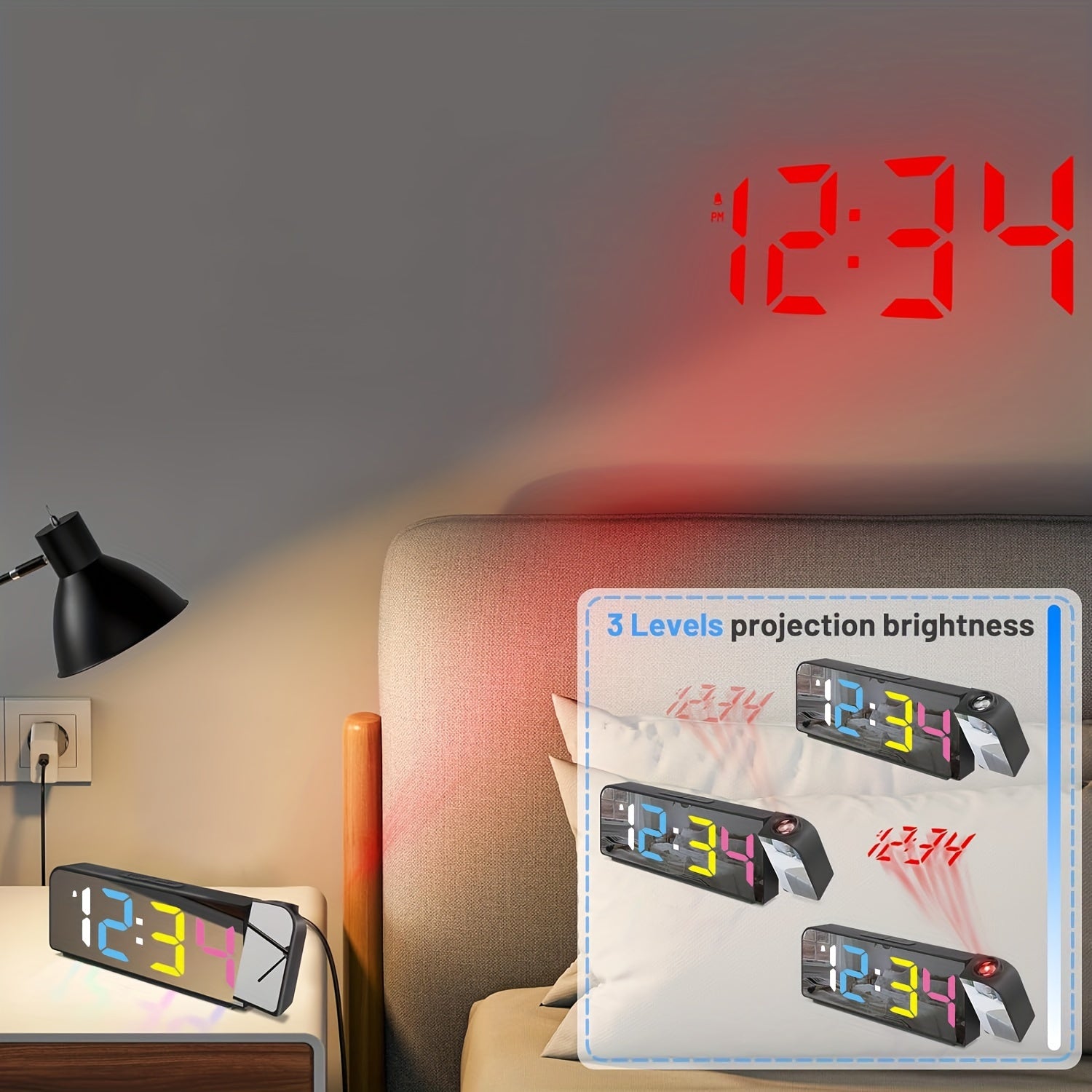 ProjectTime - Sveglia Digitale con Proiezione, LED e Schermo Specchio