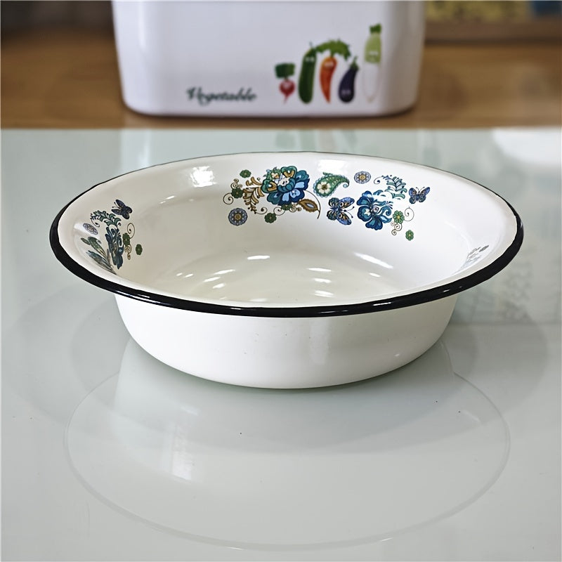 FlowerEnamel - Conjunto de 3 Peças Tigelas de Esmalte com Flores Vintage para Cozinha e Sala de Jantar