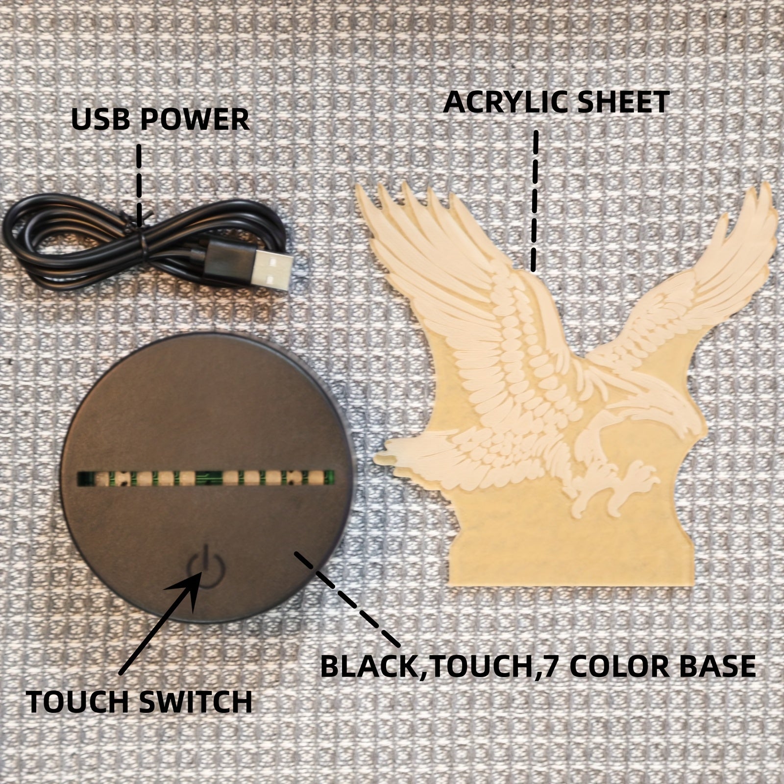 EagleLight - Candeeiro Noturno LED 3D com Controlo por Toque, Candeeiro de Mesa USB com 7 Cores