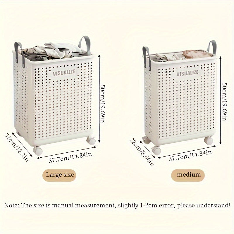 Cesto de Roupa Dobrável de Plástico com Rodas