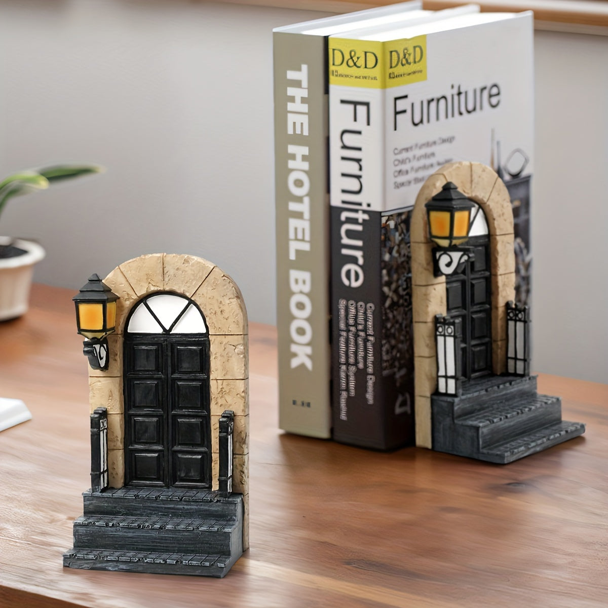 Apoio para Livros de Porta Europeia Vintage - Decoração em Resina Pintada à Mão para Casa e Escritório