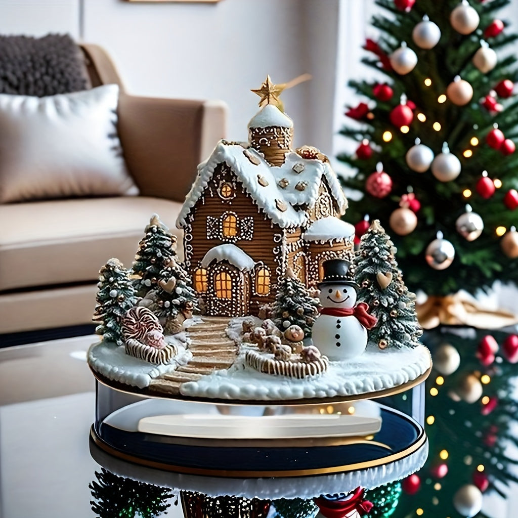 DecoGember - Casa di Zenzero in Acrilico con Pupazzo di Neve, Decorazione Moderna per Tavolo di Natale
