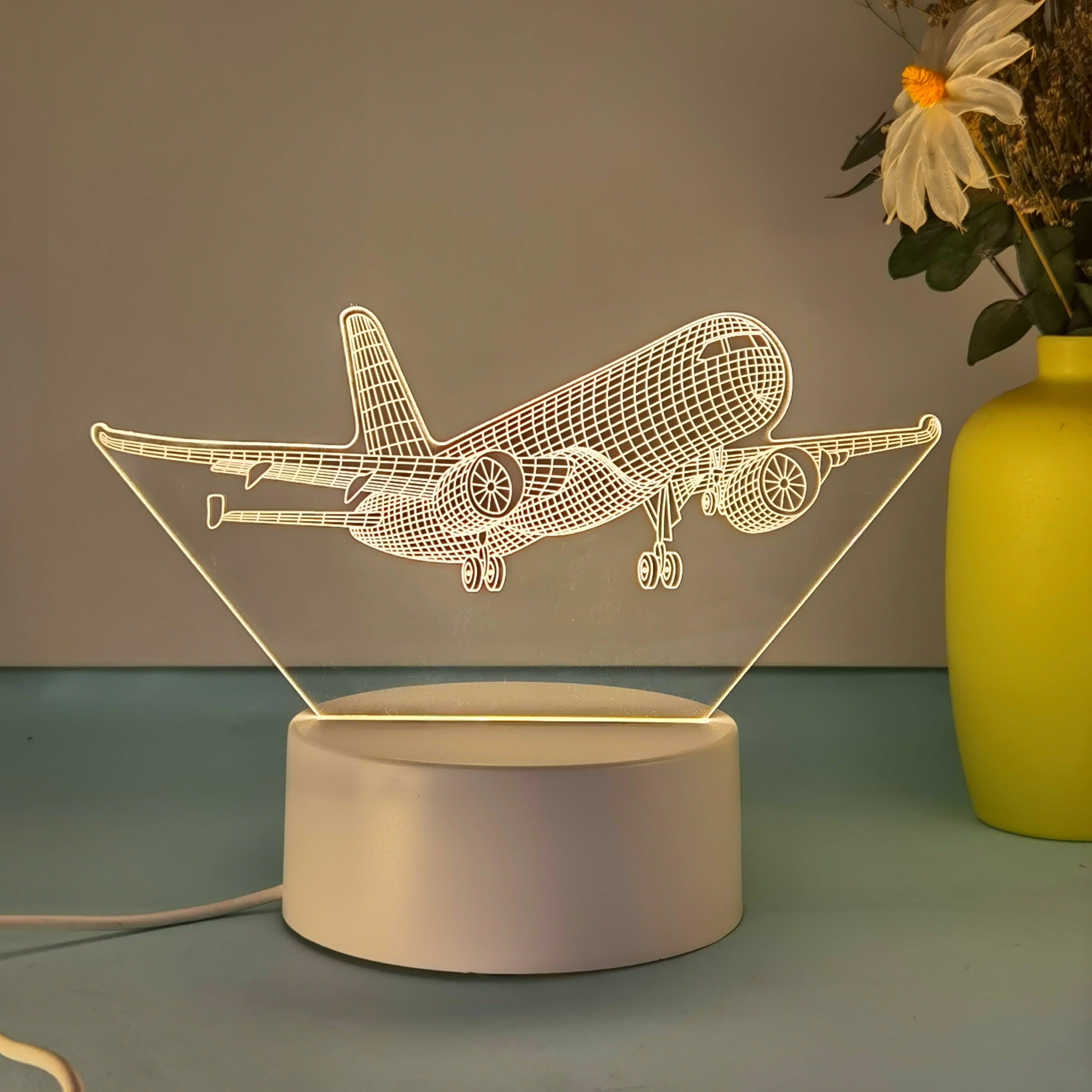 SkyGlow - Lampada Notturna Acrilica 3D Aereo con USB, Lampada da Tavolo LED