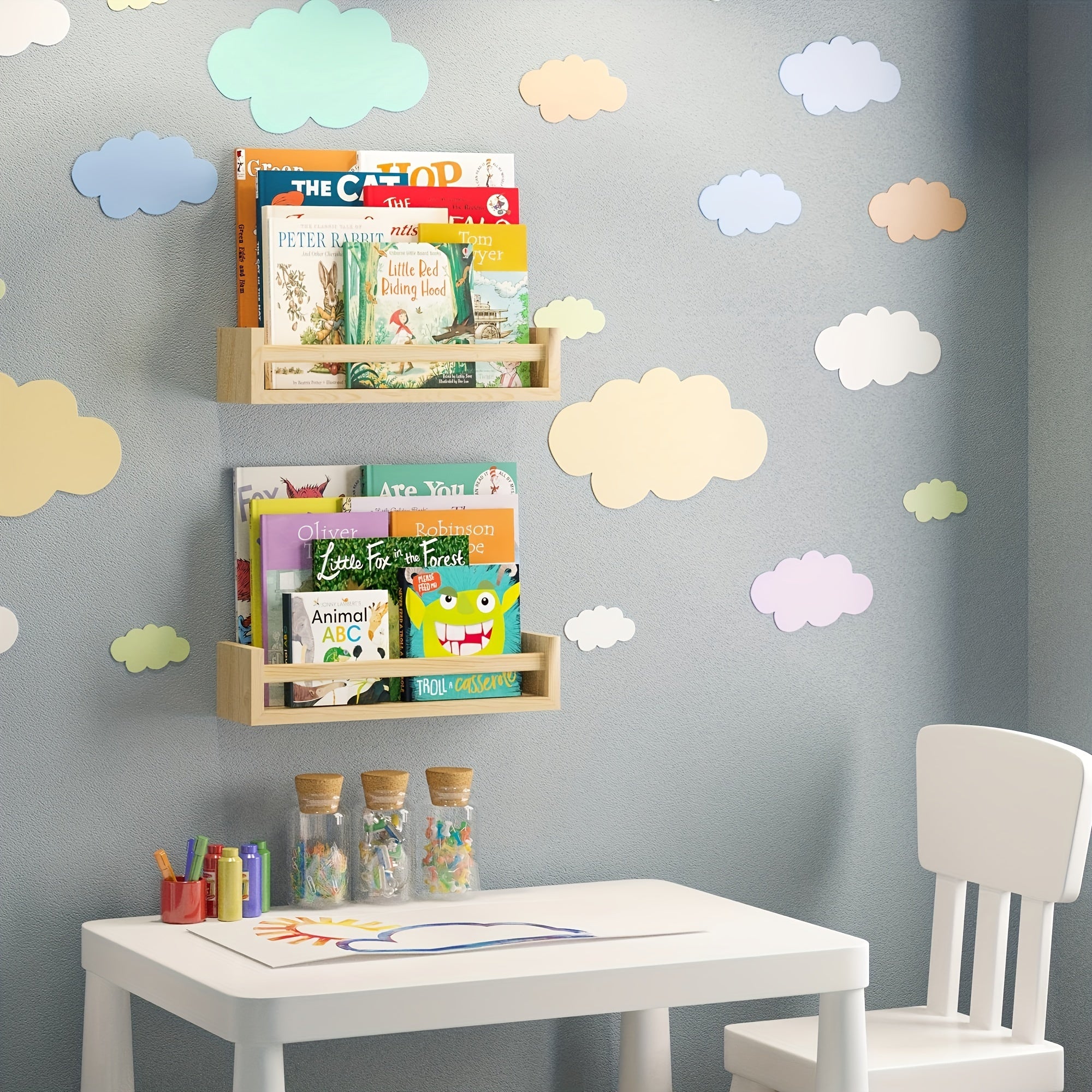 FloatShelf - Floating Wooden Bookshelf for Living Room Decoration