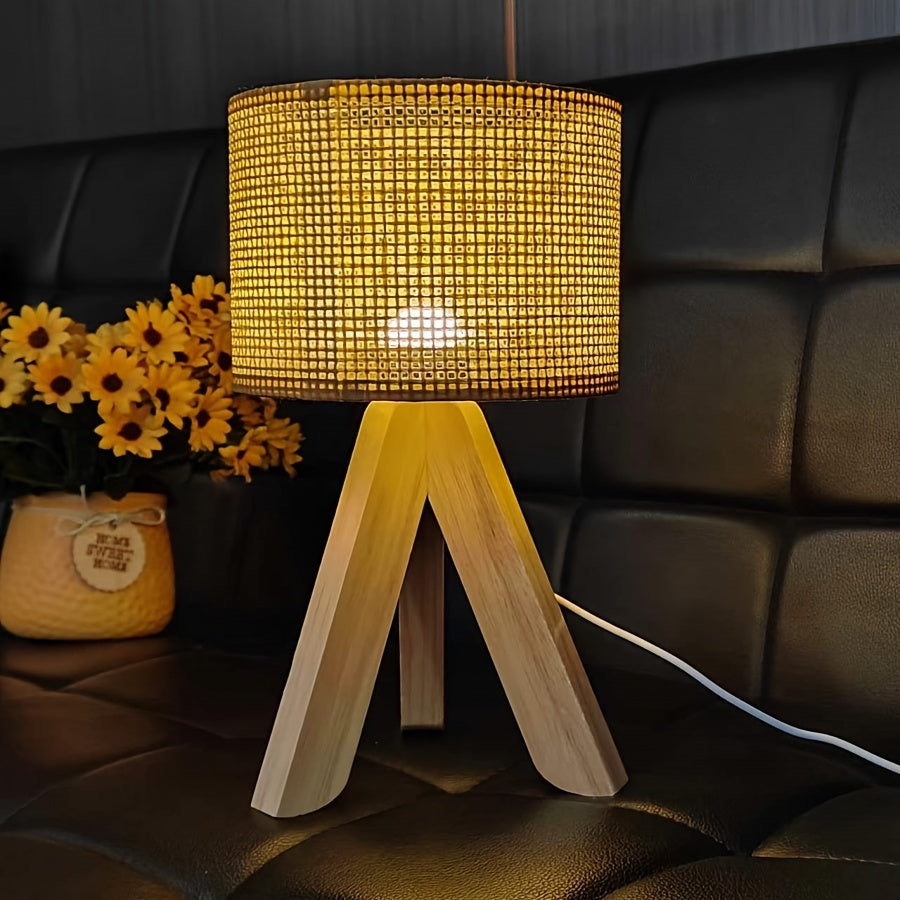 DecoLicht - Lampada da Tavolo Rustica in Legno con Alimentazione USB
