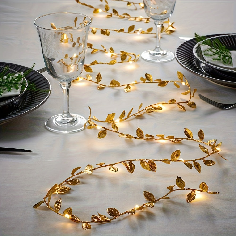 GoldenLeaf - Luci fatate a foglia LED dorata per decorazione interna