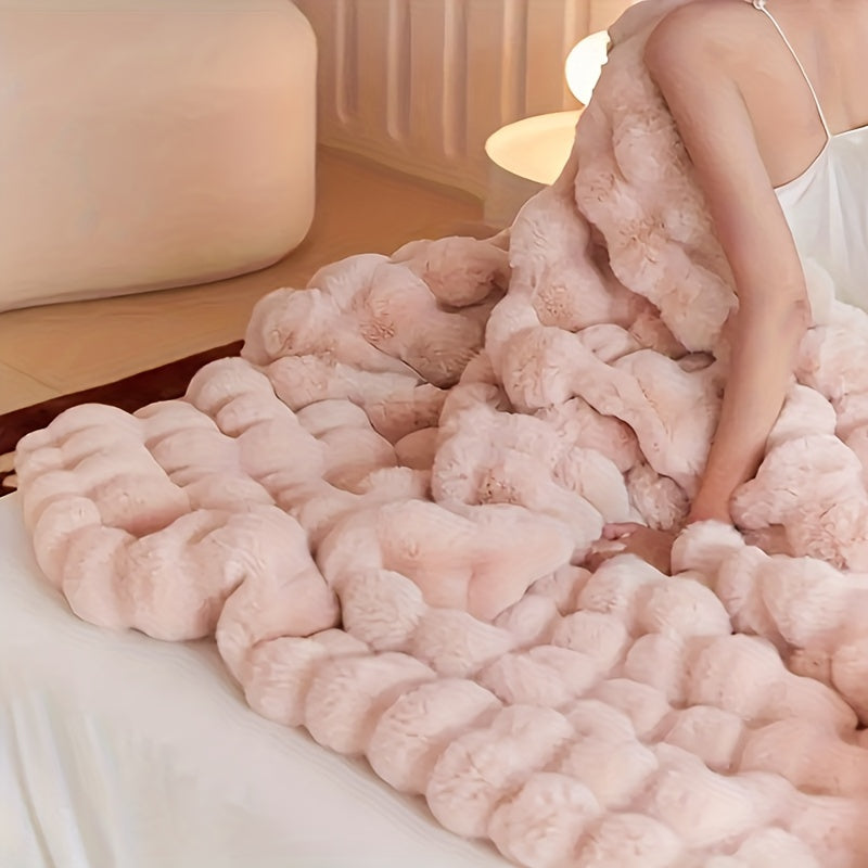 Coperta in pelliccia sintetica di coniglio ispessita - Coperta calda in peluche per letto, ufficio e aria condizionata - Motivo geometrico