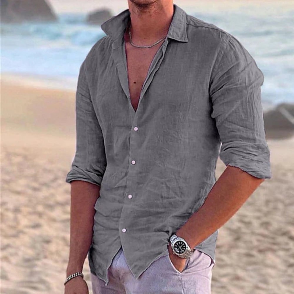 Camicia Lino Maniche Lunghe Vestibilità Casual - Image 5