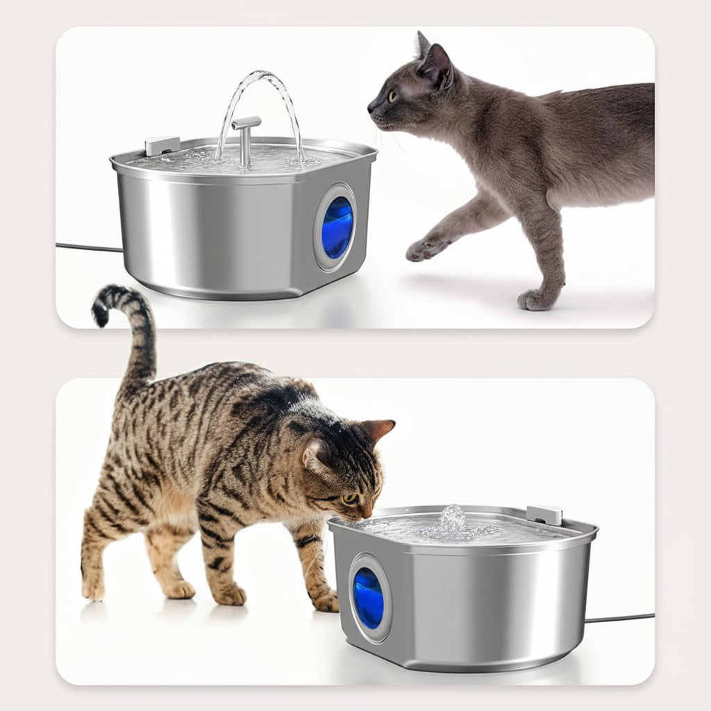 Cat Drinking Fountain Stainless Steel Water Filter Whisper Quiet Pump