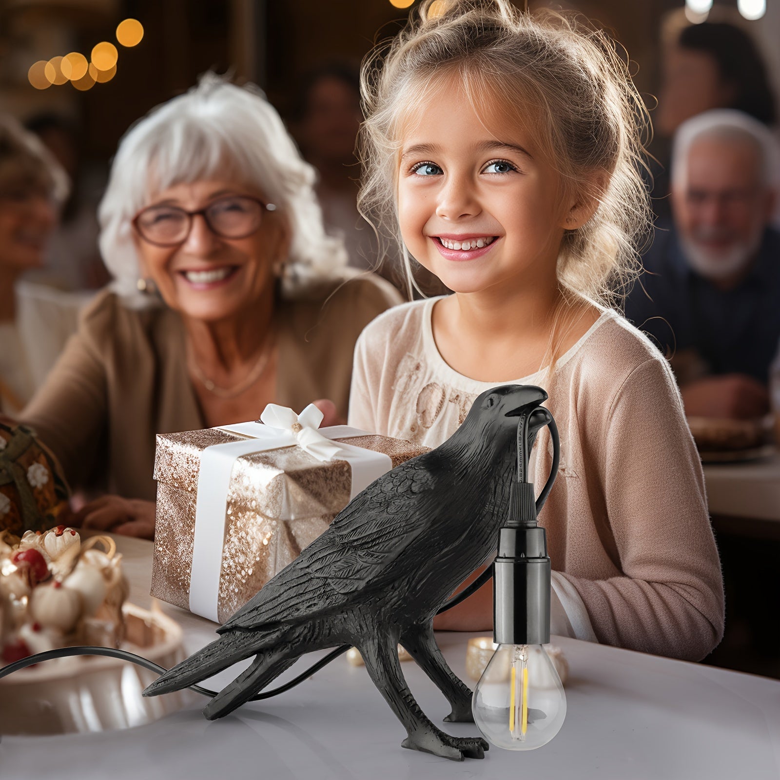 RavenLicht - Lámpara de mesa Cuervo Negro, alimentada por USB, lámpara de resina para sala de estar y dormitorio