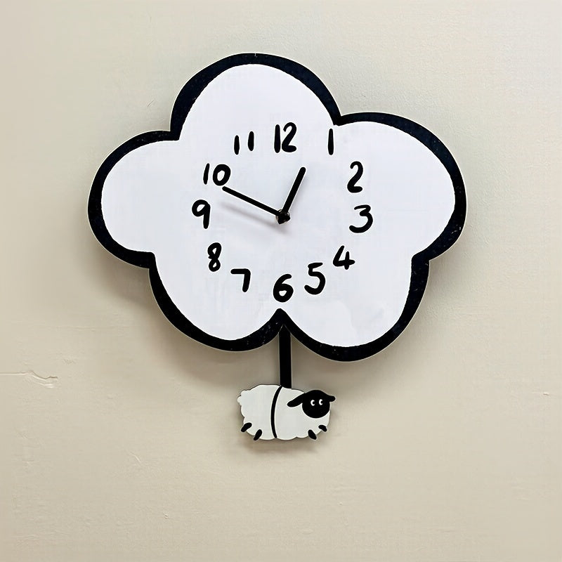 CloudSwing - Cartoon Stille Wandklok met Schommelend Schaap