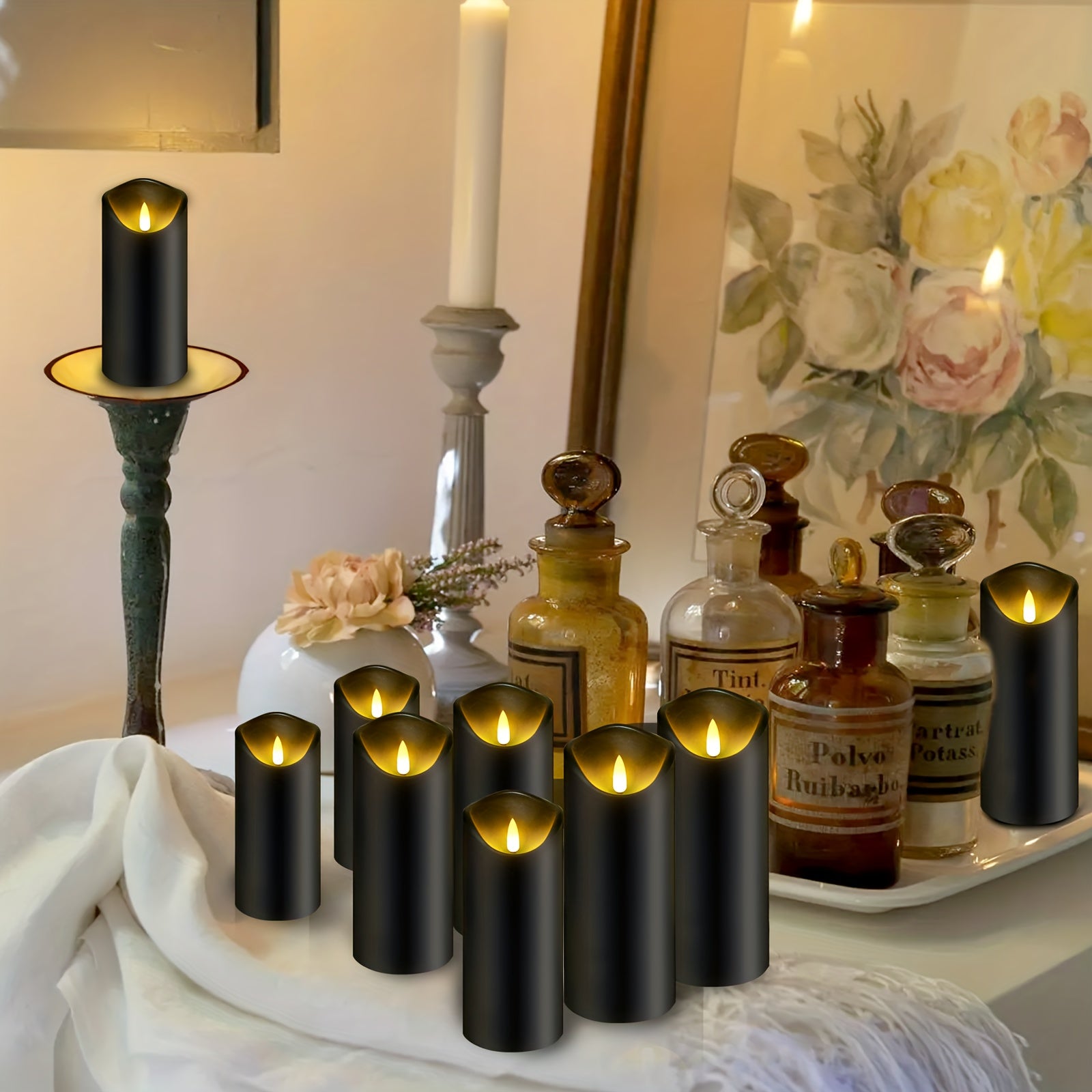 Set di 5 candele senza fiamma Eebuss con telecomando e timer - Candele LED per decorazione (Nero)