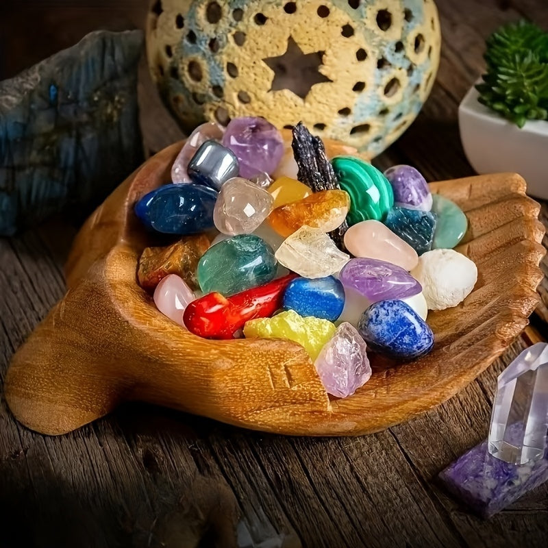 CrystalWood - Wooden Hand Bowl with Crystal Accents for Dresser Organization