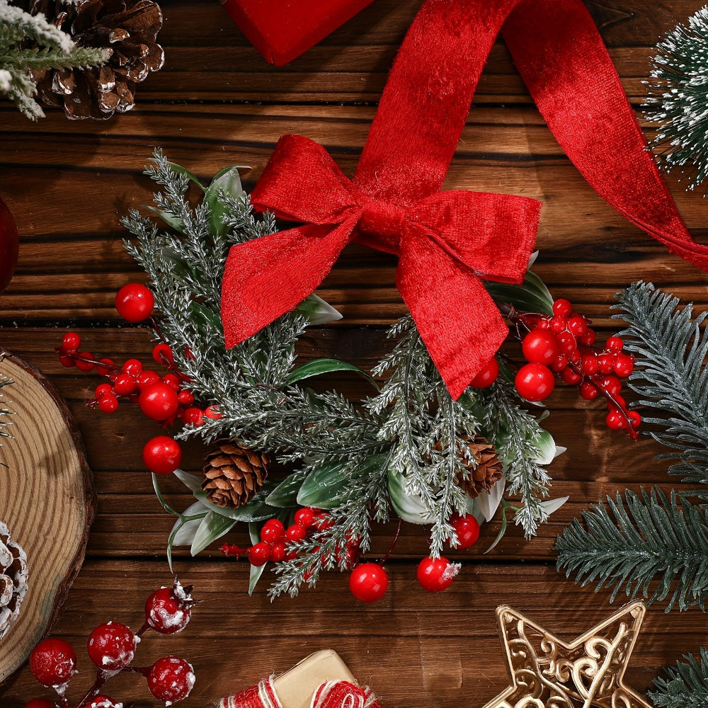 Christmas Wreaths Decoration Red Bows Pine Cones Indoor