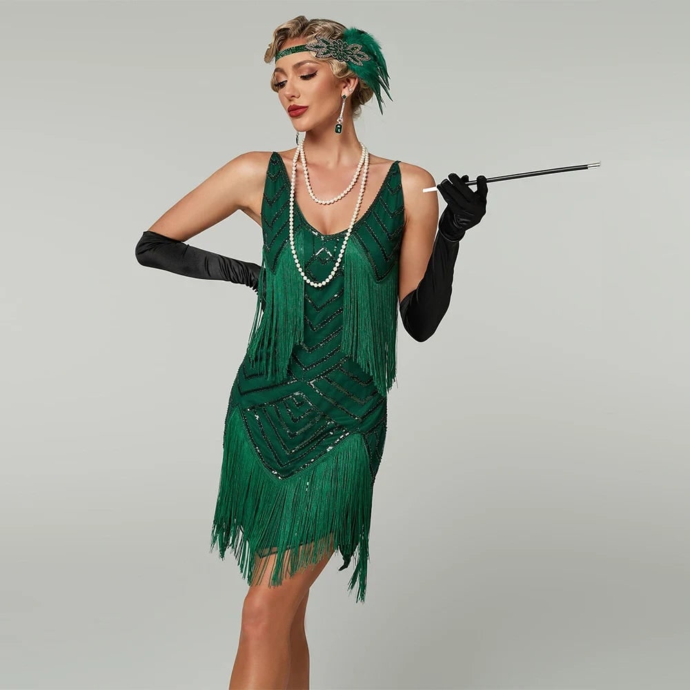 Costume Di Halloween Abito Flapper Frange Perline Decorative - Image 1