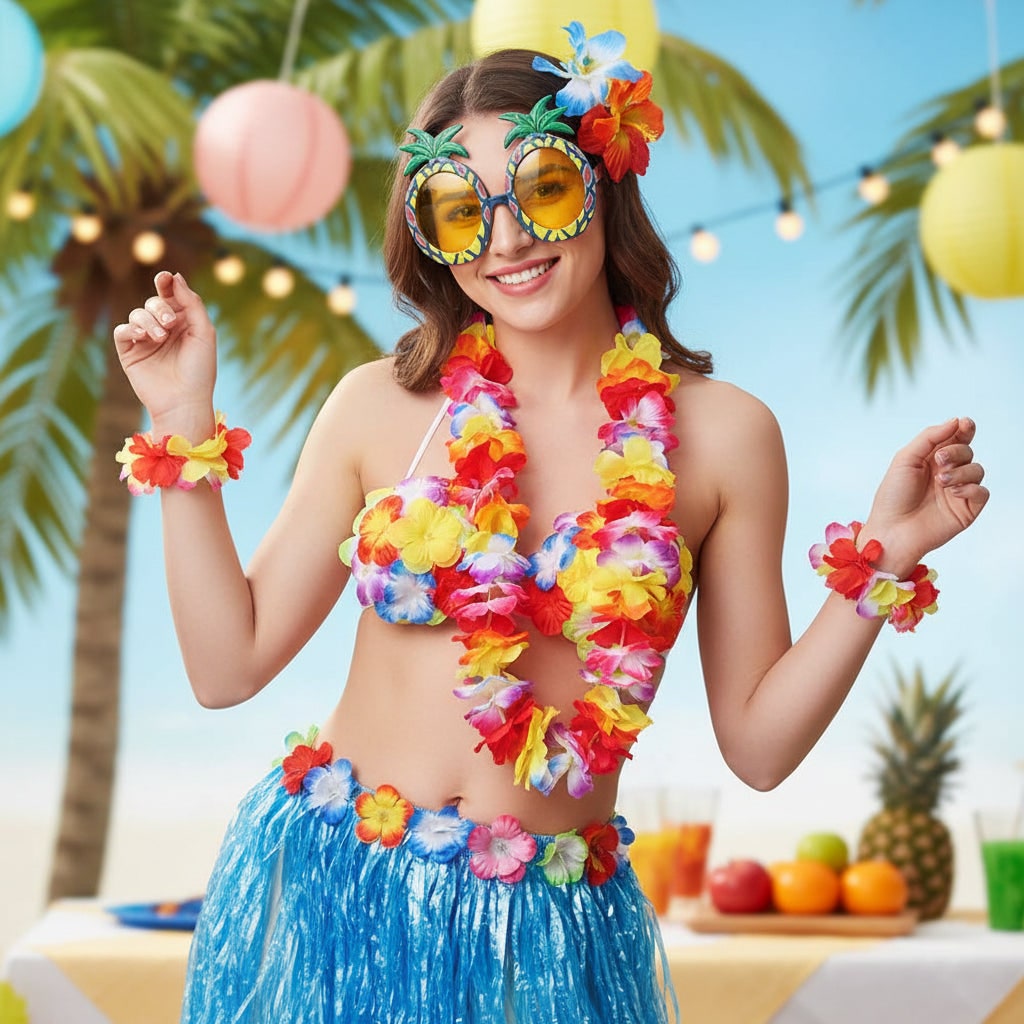Costume Di Halloween Set Accessori Gonna Hula Tema Luau - Image 1