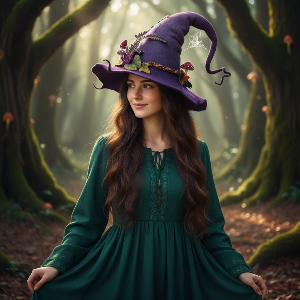 Costume Halloween Cappello Strega Decorazioni Floreali - Image 1