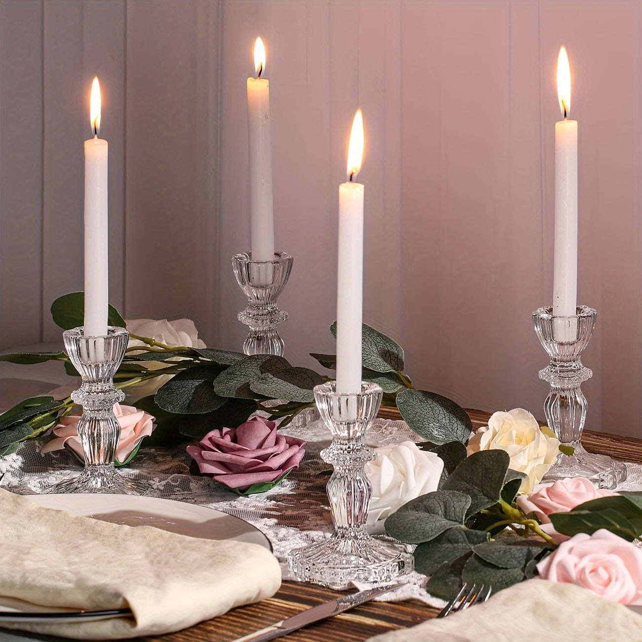 Conjunto de Castiçais de Vidro - Grande, Adequado para Decoração de Festas