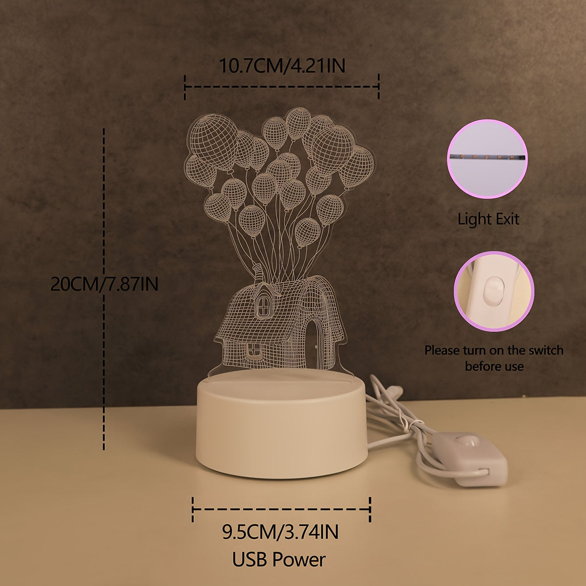 LumiBalloon - Lampada Notturna 3D a LED a Forma di Palloncino Alimentata via USB