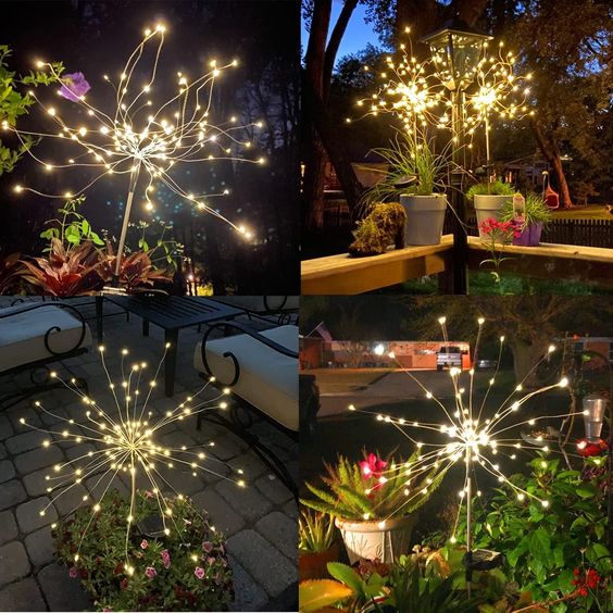 4 Pieces Outdoor Solar Garden Firework Lamps