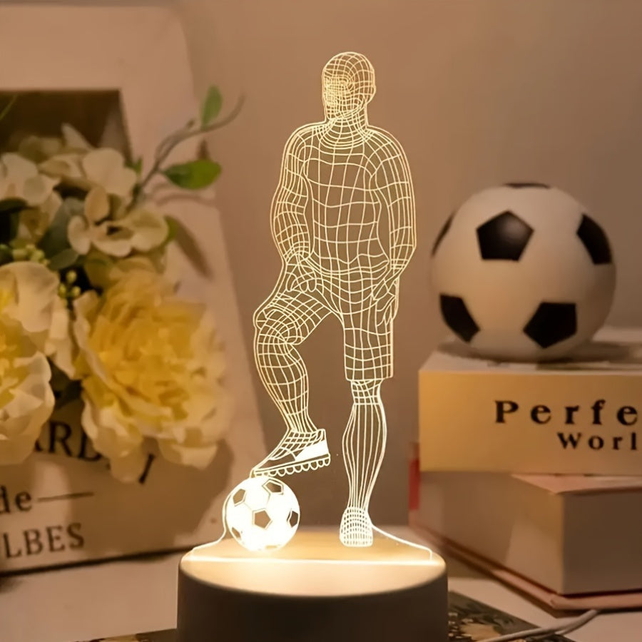 SportGlow - Lâmpada de Mesa LED com Ilusão 3D de Jogador de Futebol e Cúpula de Acrílico