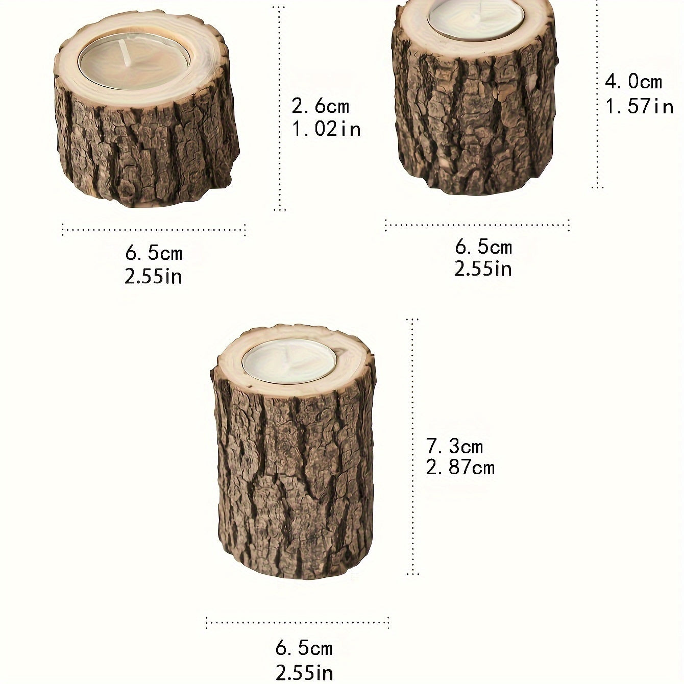 Set di 3 Portacandele in Corteccia Rustica – Decorazione da Tavolo in Legno per Natale e Festività