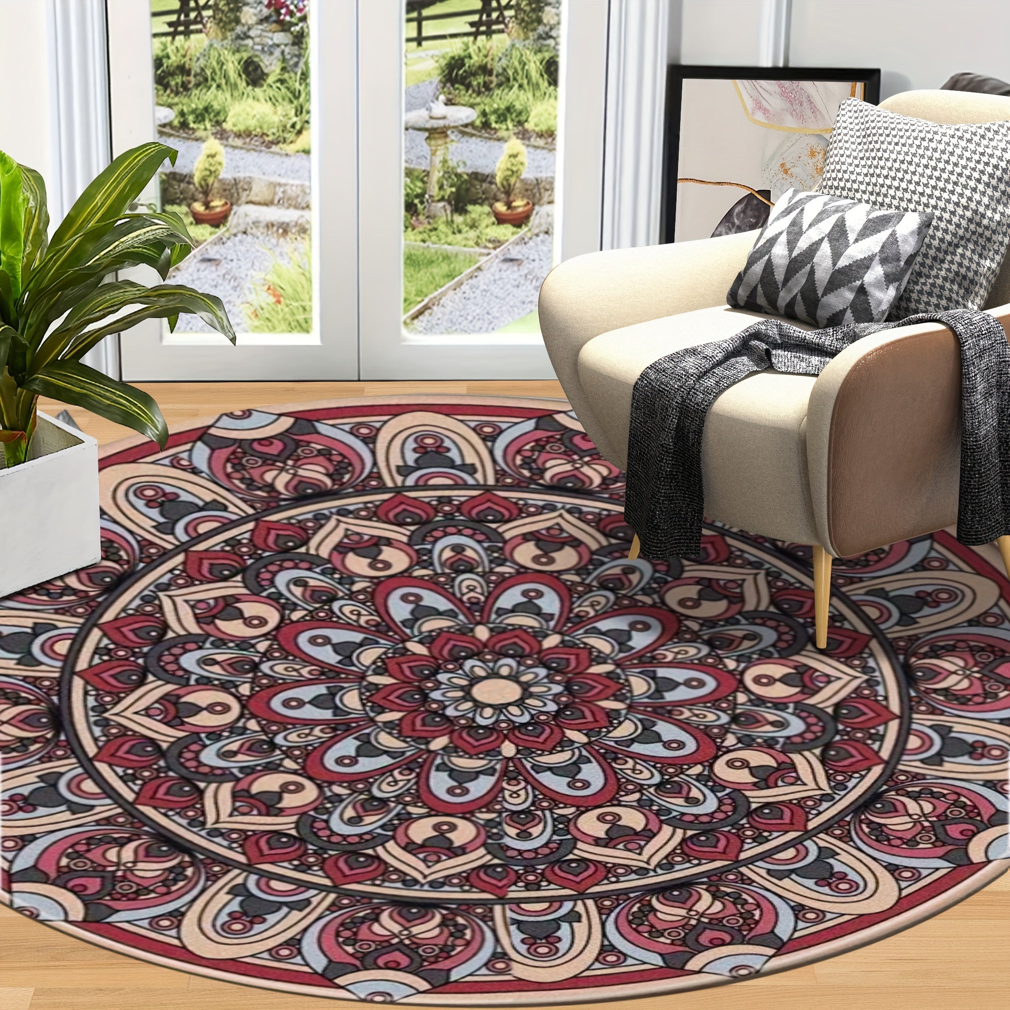 Alfombra de Piso Inspirada en el Estilo Persa – Resistente a Manchas, Lavable a Máquina, Antideslizante y Ligera para Dormitorio y Sala de Estar