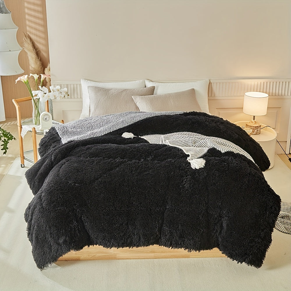 Manta de piel de cordero gruesa y cálida de felpa - Ropa de cama suave y esponjosa para otoño e invierno