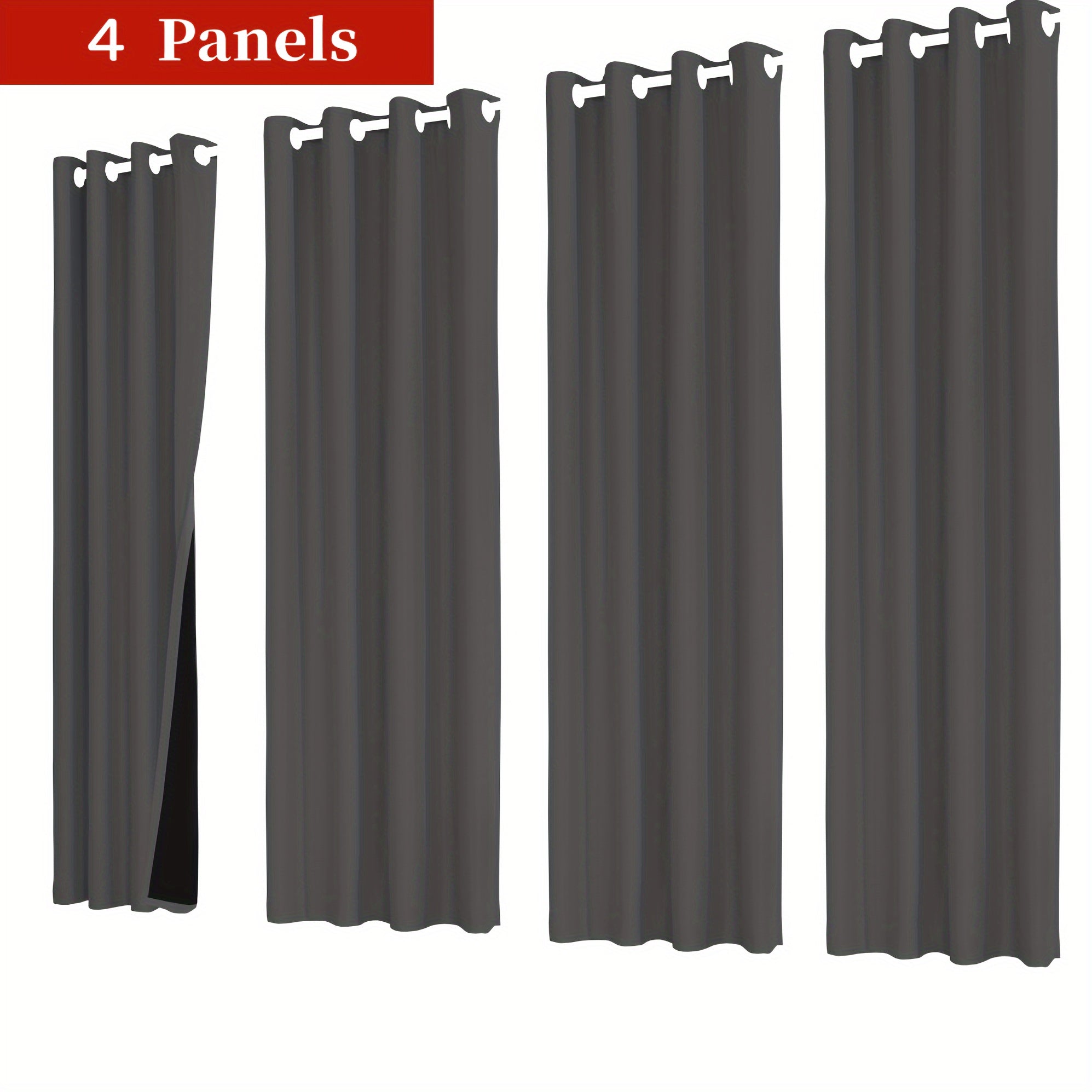4-piece Set of Blackout Curtains with Rings - Heat Insulating, Privacy Protection
