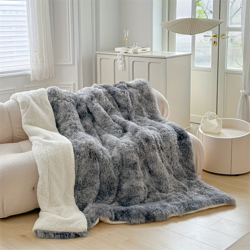 Manta de piel de cordero gruesa y cálida de felpa - Ropa de cama suave y esponjosa para otoño e invierno