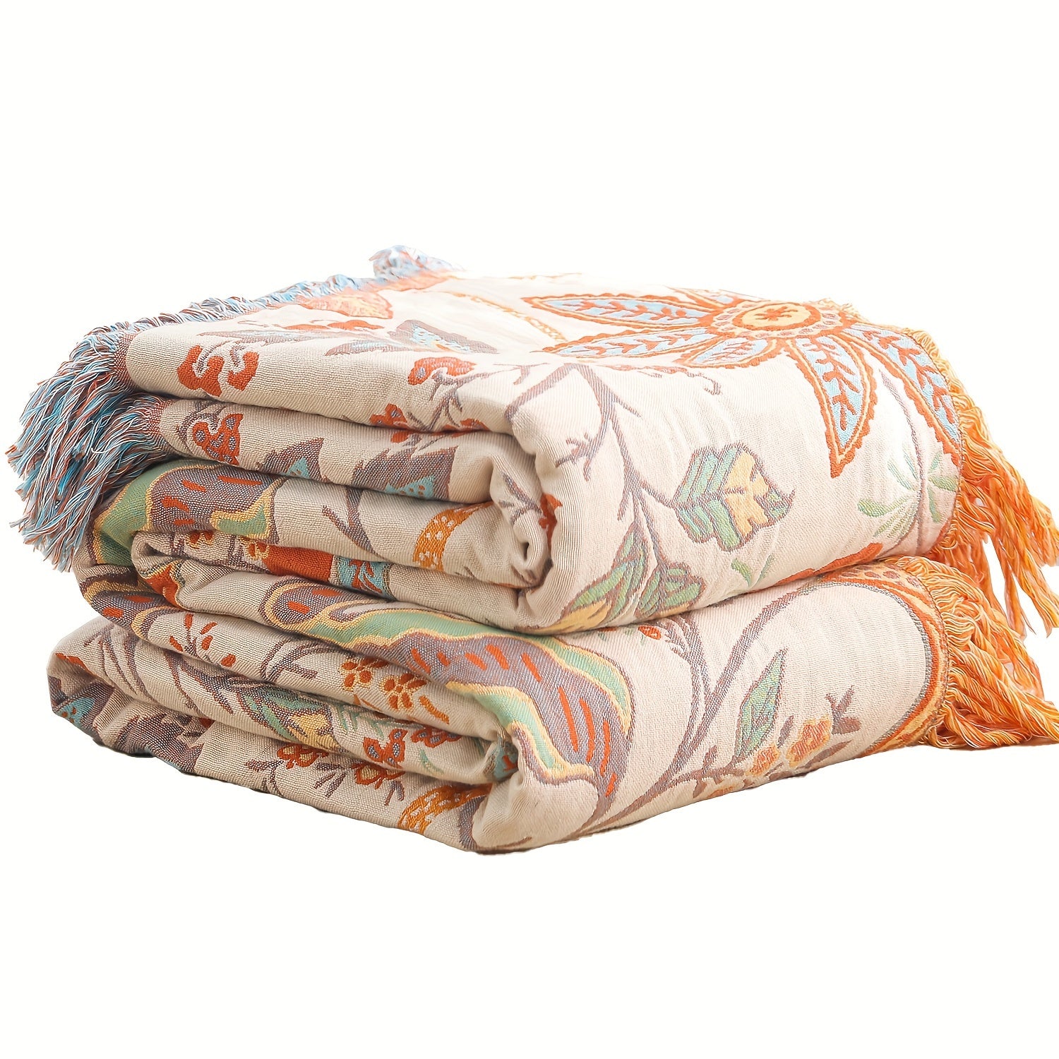 1pc Coperta in Cotone Ricamata con Frange Stile Bohemien Motivo Floreale Copertura per Cuscino Trapunta Coperta per Divano Lenzuolo