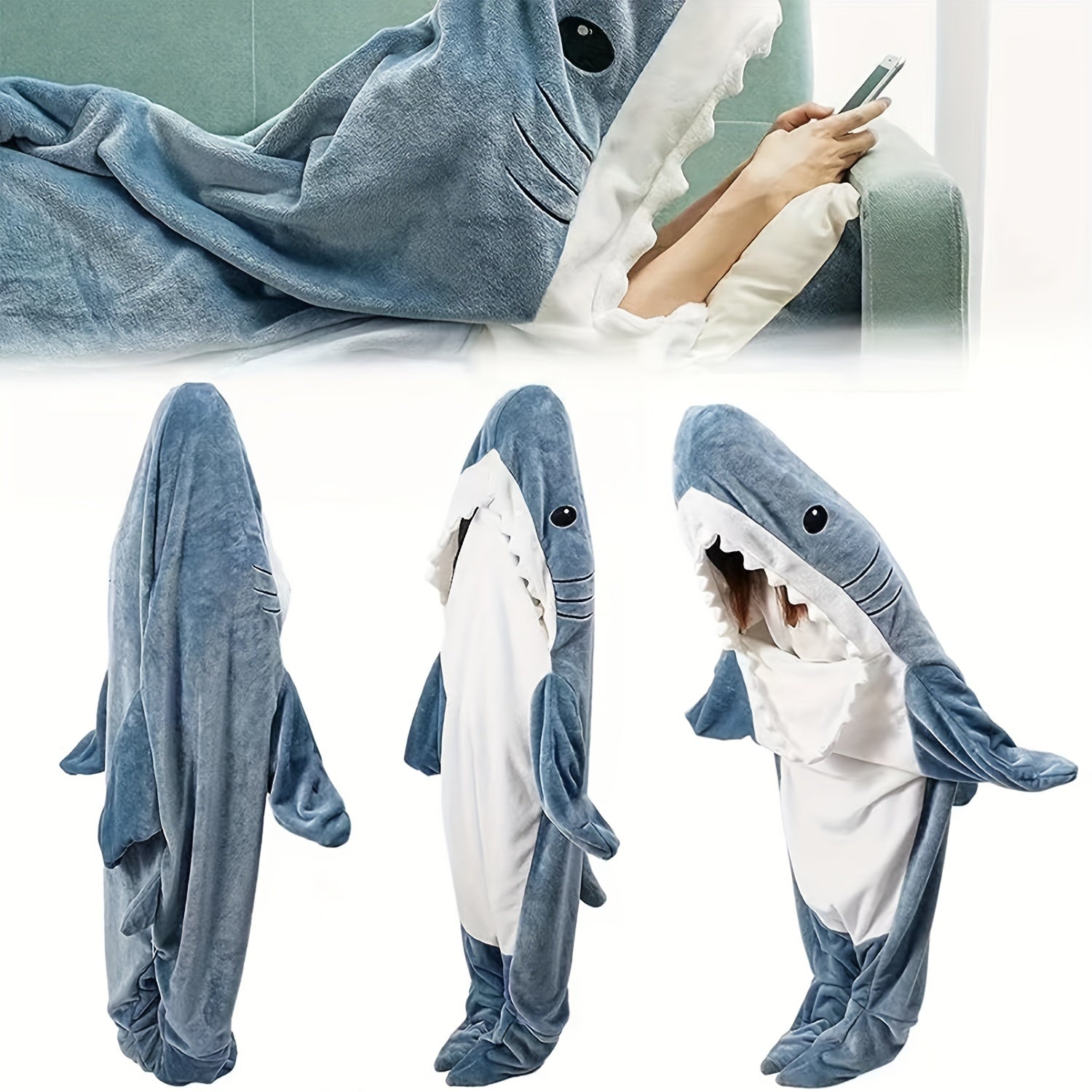Shark Deken - Sacco a Pelo Portatile a Forma di Squalo per Ragazzi e Ragazze - Regalo Perfetto