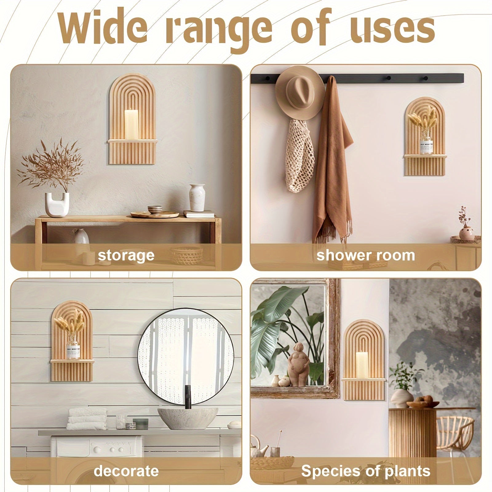 BohoRainbow - Bohemian Wooden Rainbow Wall Shelf for Decoration and Storage