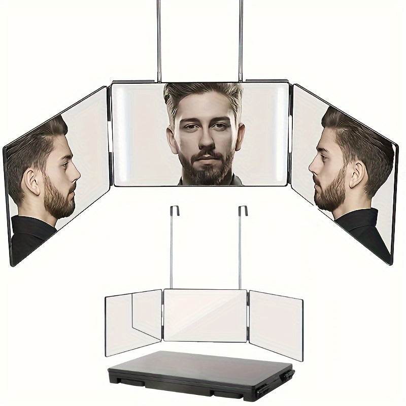 Espejo giratorio 360° de 3 lados con ajuste de altura y ganchos – Perfecto para peinados DIY y maquillaje, no necesita pilas