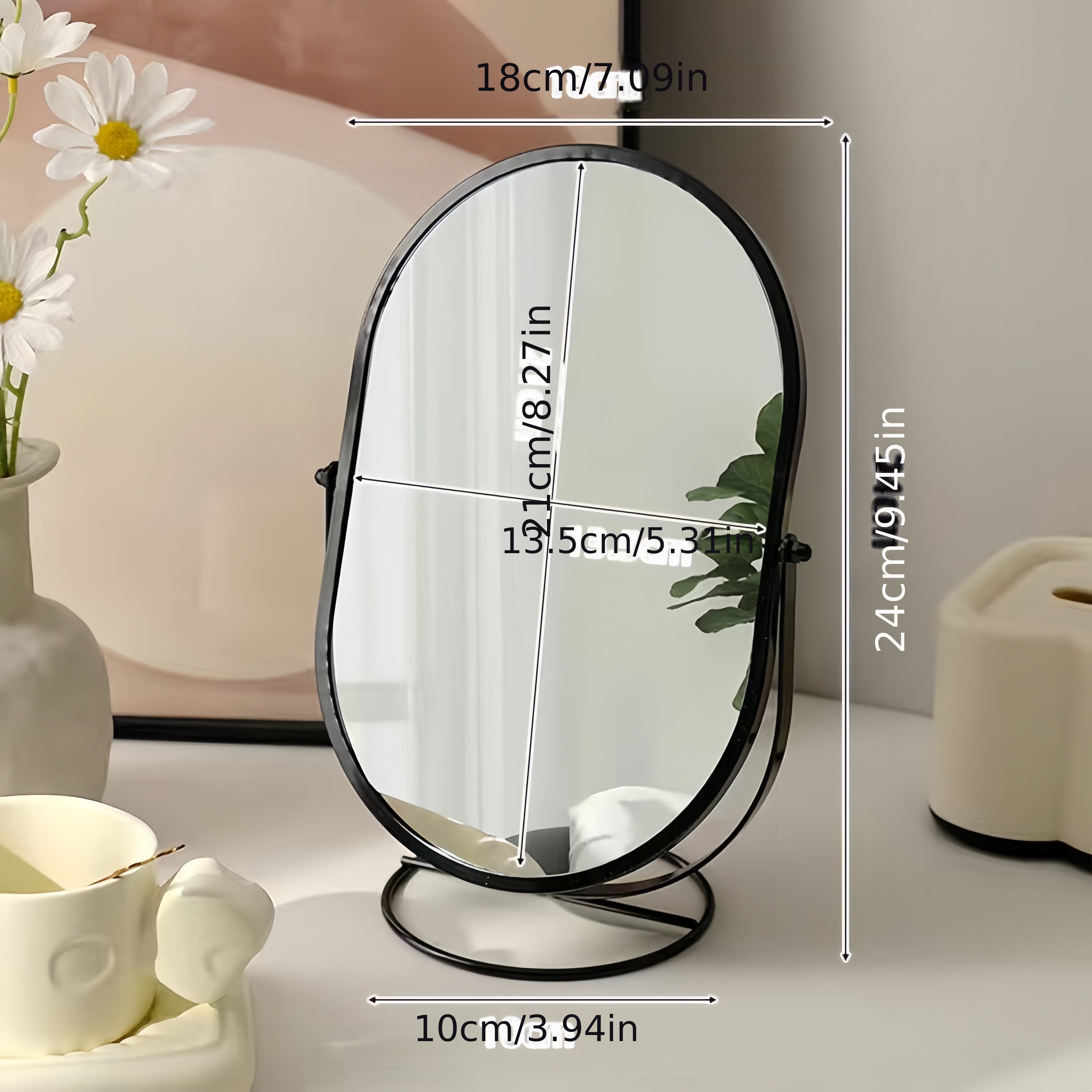 Specchio per Trucco Rotante a 360° – Cornice in Ferro, Compatto e Portatile, Nessuna Elettricità Necessaria