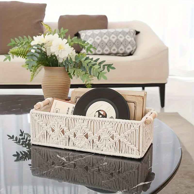 Boho Storage Basket – Handmade Woven Organizer for Bathroom, Bedroom, and Living Room